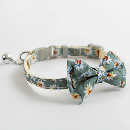 Daisy Floral Breakaway Cat Collar With Soft Cotton Bowknot And Removable Bell