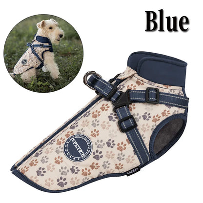 Waterproof Fleece-Lined Dog Coat With Integrated Harness For Small Breeds