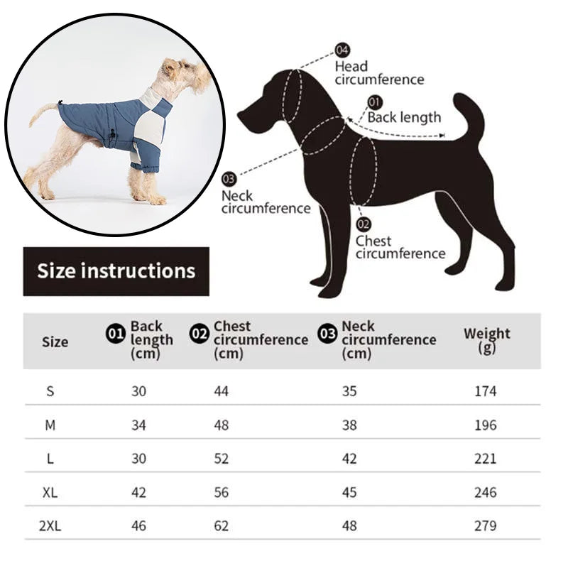 Waterproof Winter Dog Coat With Thermal Filling, Back Zipper, And Reflective Safety Stripes