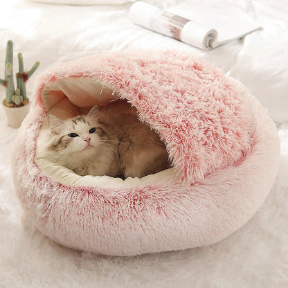 Calming Hooded Cat Bed With Self-Warming Plush Cave For Anxiety Relief And Orthopedic Comfort