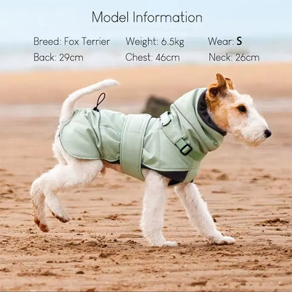 Waterproof Dog Coat With Integrated Harness, High Neck & Reflective Safety Strips