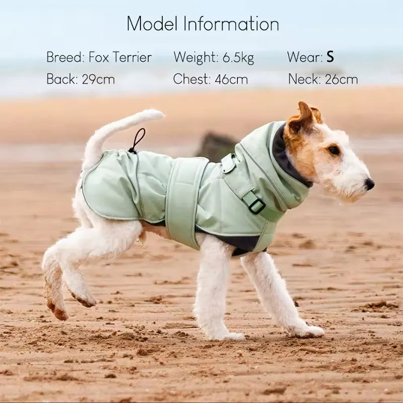 Waterproof Dog Coat With Integrated Harness, High Neck & Reflective Safety Strips