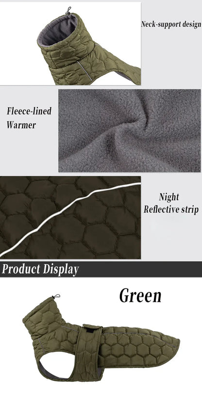 High Neck Thermal Dog Coat With Polar Fleece Lining And Reflective Winter Safety Jacket