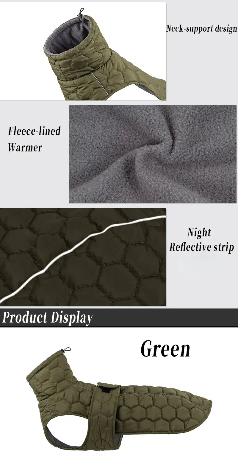 High Neck Thermal Dog Coat With Polar Fleece Lining And Reflective Winter Safety Jacket