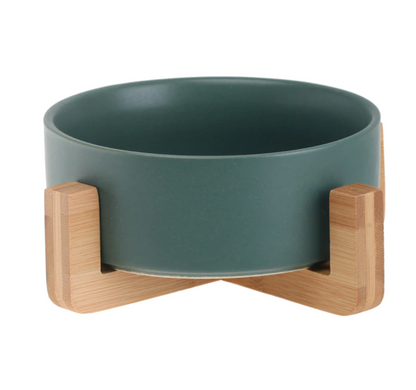 Ceramic Pet Feeding Bowls With Detachable Bamboo Base, Shatter-Resistant & Bpa-Free