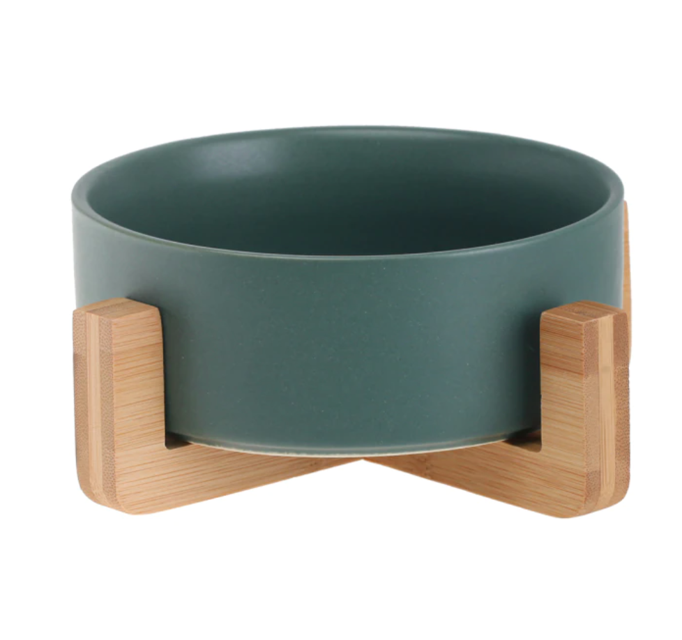 Ceramic Pet Feeding Bowls With Detachable Bamboo Base, Shatter-Resistant & Bpa-Free