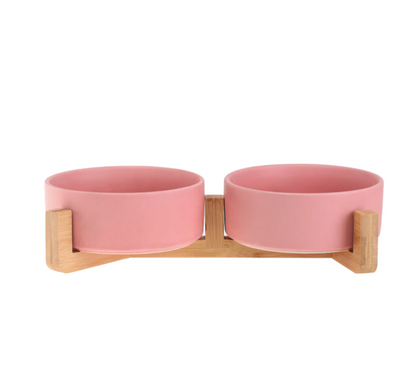 Ceramic Pet Feeding Bowls With Detachable Bamboo Base, Shatter-Resistant & Bpa-Free