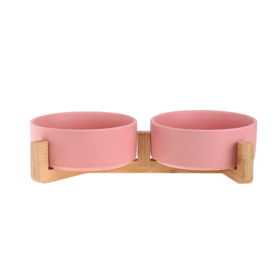Ceramic Pet Feeding Bowls With Detachable Bamboo Base, Shatter-Resistant & Bpa-Free