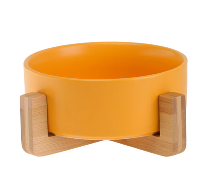 Ceramic Pet Feeding Bowls With Detachable Bamboo Base, Shatter-Resistant & Bpa-Free