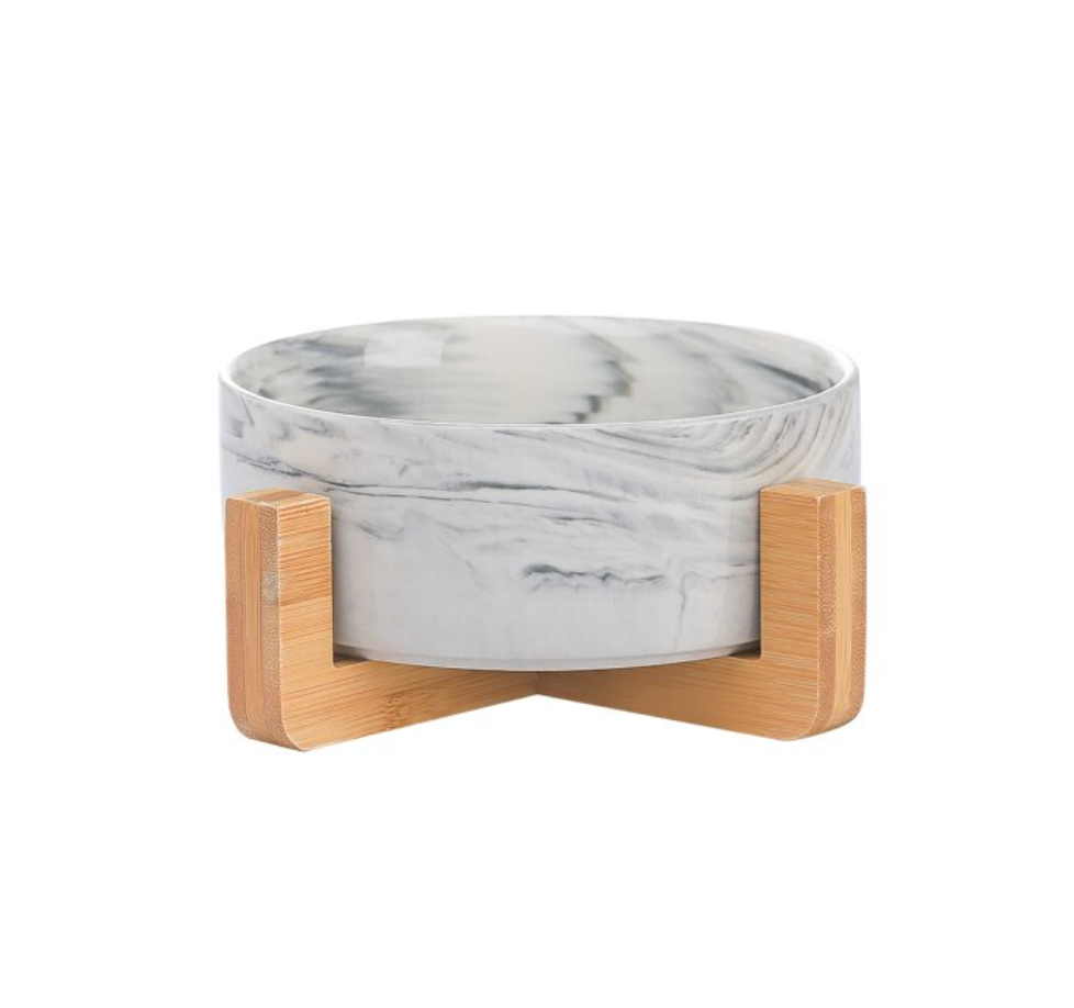 Ceramic Pet Feeding Bowls With Detachable Bamboo Base, Shatter-Resistant & Bpa-Free
