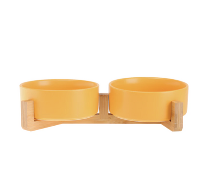 Ceramic Pet Feeding Bowls With Detachable Bamboo Base, Shatter-Resistant & Bpa-Free