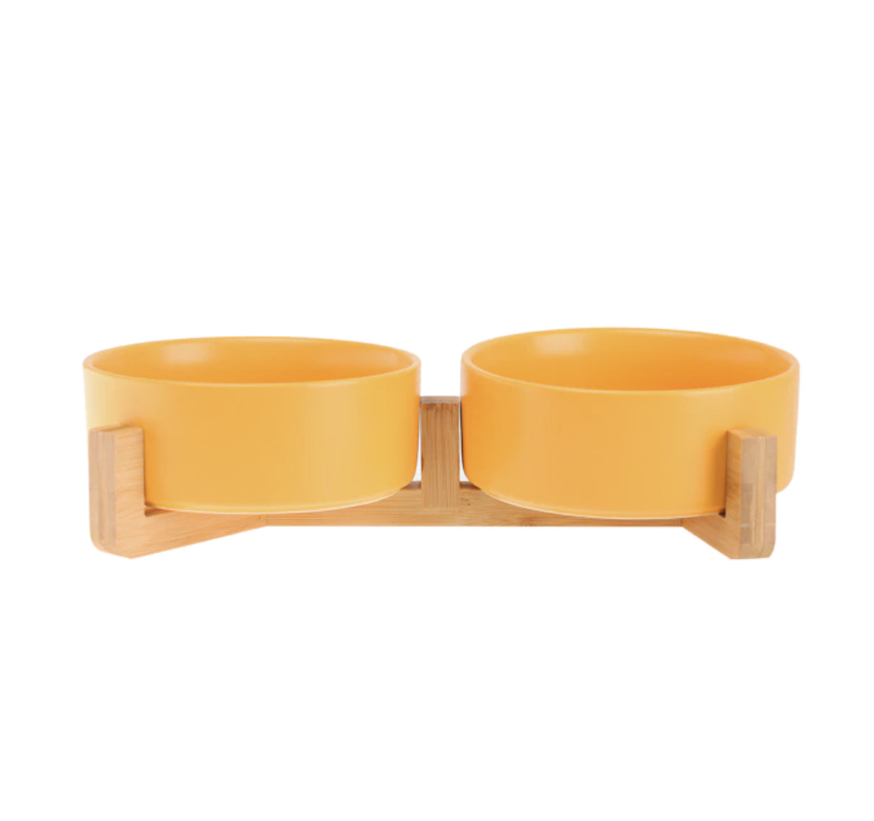 Ceramic Pet Feeding Bowls With Detachable Bamboo Base, Shatter-Resistant & Bpa-Free