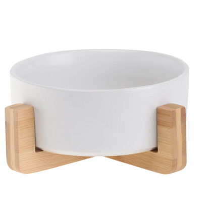 Ceramic Pet Feeding Bowls With Detachable Bamboo Base, Shatter-Resistant & Bpa-Free