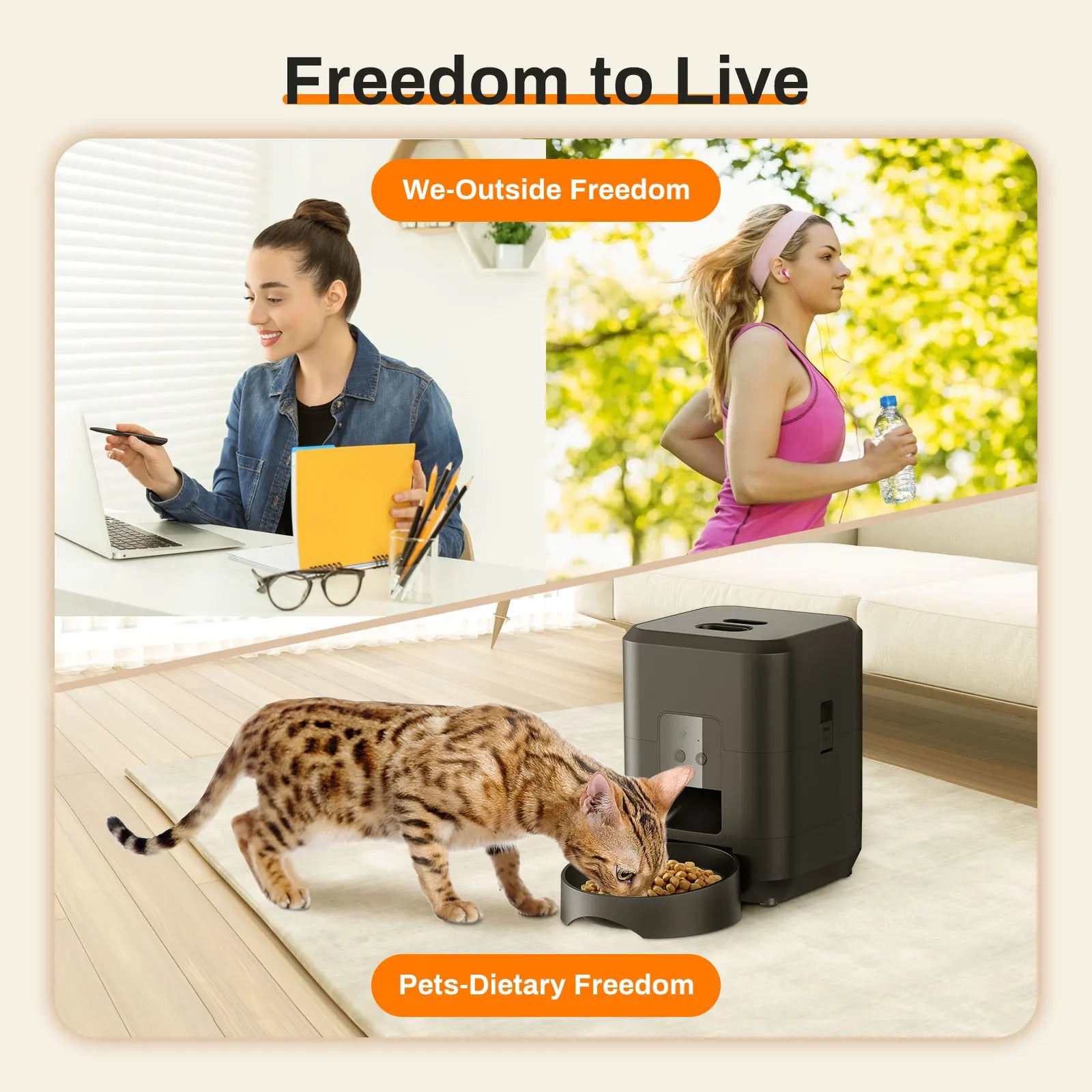 Wifi Automatic Pet Feeder With App Control, Programmable Timer, Voice, Dual Power & Anti-Stick Design