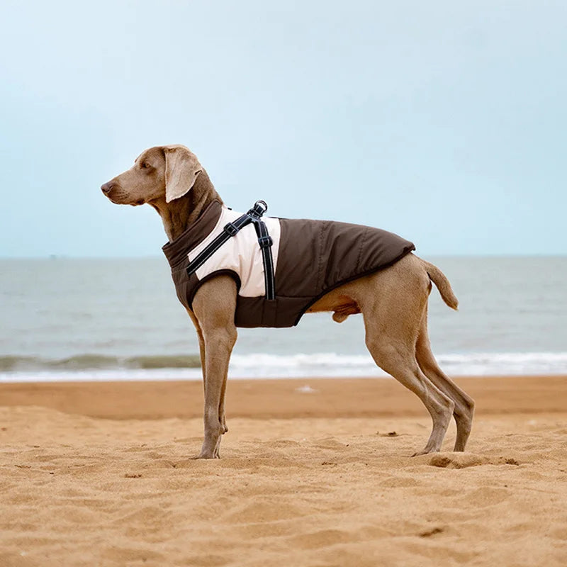 Waterproof Dog Coat With Integrated Harness, High Neck & Reflective Safety Strips