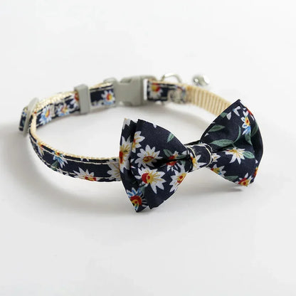 Daisy Floral Breakaway Cat Collar With Soft Cotton Bowknot And Removable Bell