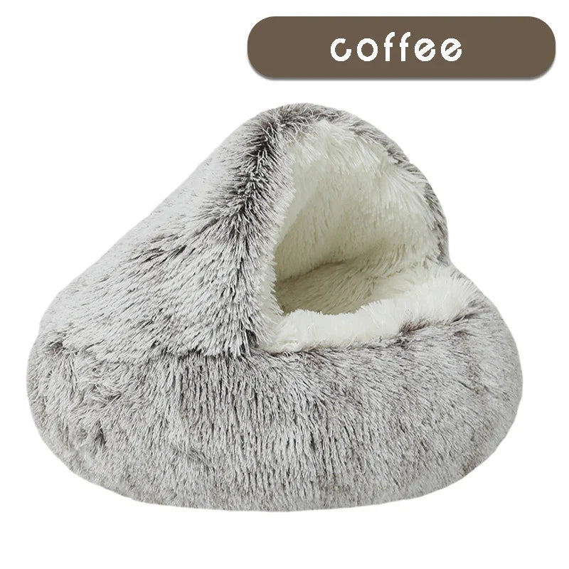 Calming Hooded Cat Bed With Self-Warming Plush Cave For Anxiety Relief And Orthopedic Comfort