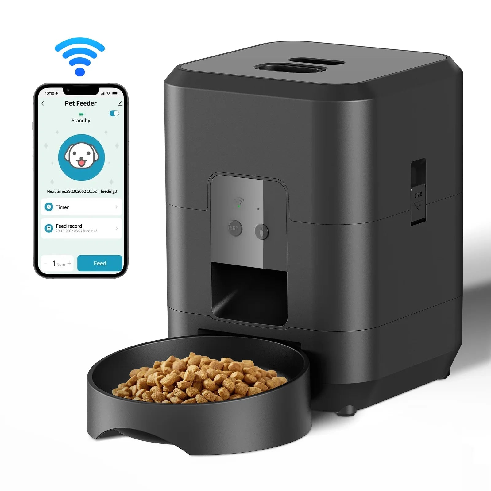 Wifi Automatic Pet Feeder With App Control, Programmable Timer, Voice, Dual Power & Anti-Stick Design