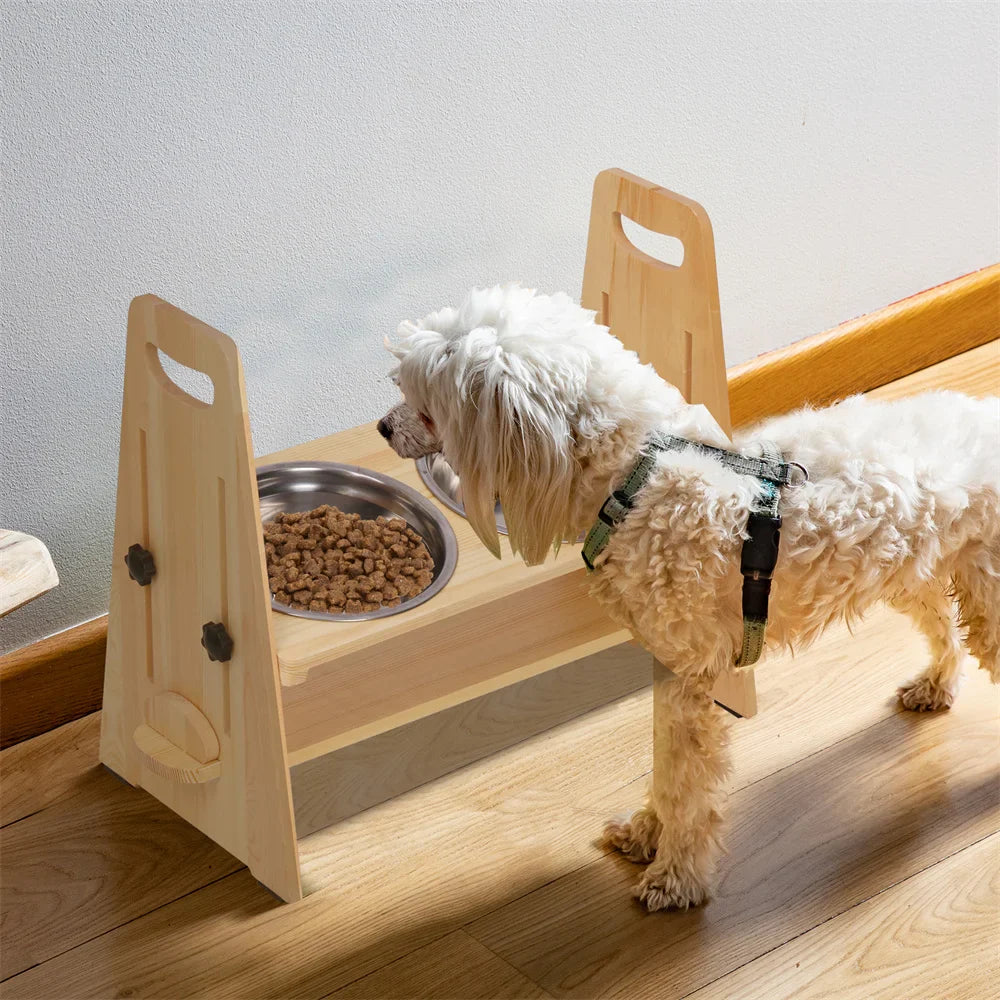Adjustable Orthopedic Raised Feeder With Pine Wood Tilt StAnd For Pet Neck Support and Improved Digestion
