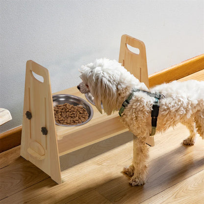 Adjustable Orthopedic Raised Feeder With Pine Wood Tilt StAnd For Pet Neck Support and Improved Digestion