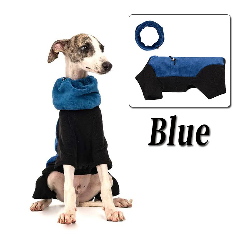 Adjustable Fleece Dog Coat With High Neck Snood And Waist Drawstring For Full-Body Warmth