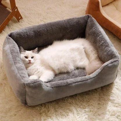 Cozy Rectangular Plush Pet Bed With Scratch-Resistant Fabric And High Rebound Supportive Nest