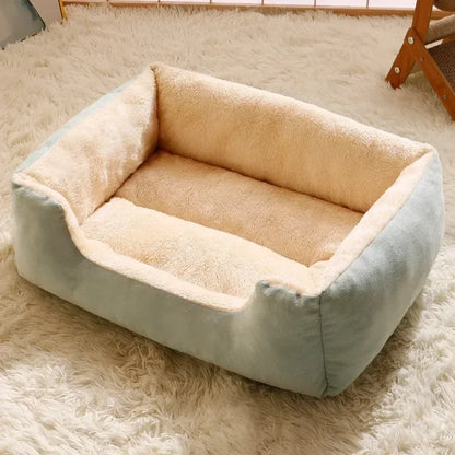 Cozy Rectangular Plush Pet Bed With Scratch-Resistant Fabric And High Rebound Supportive Nest
