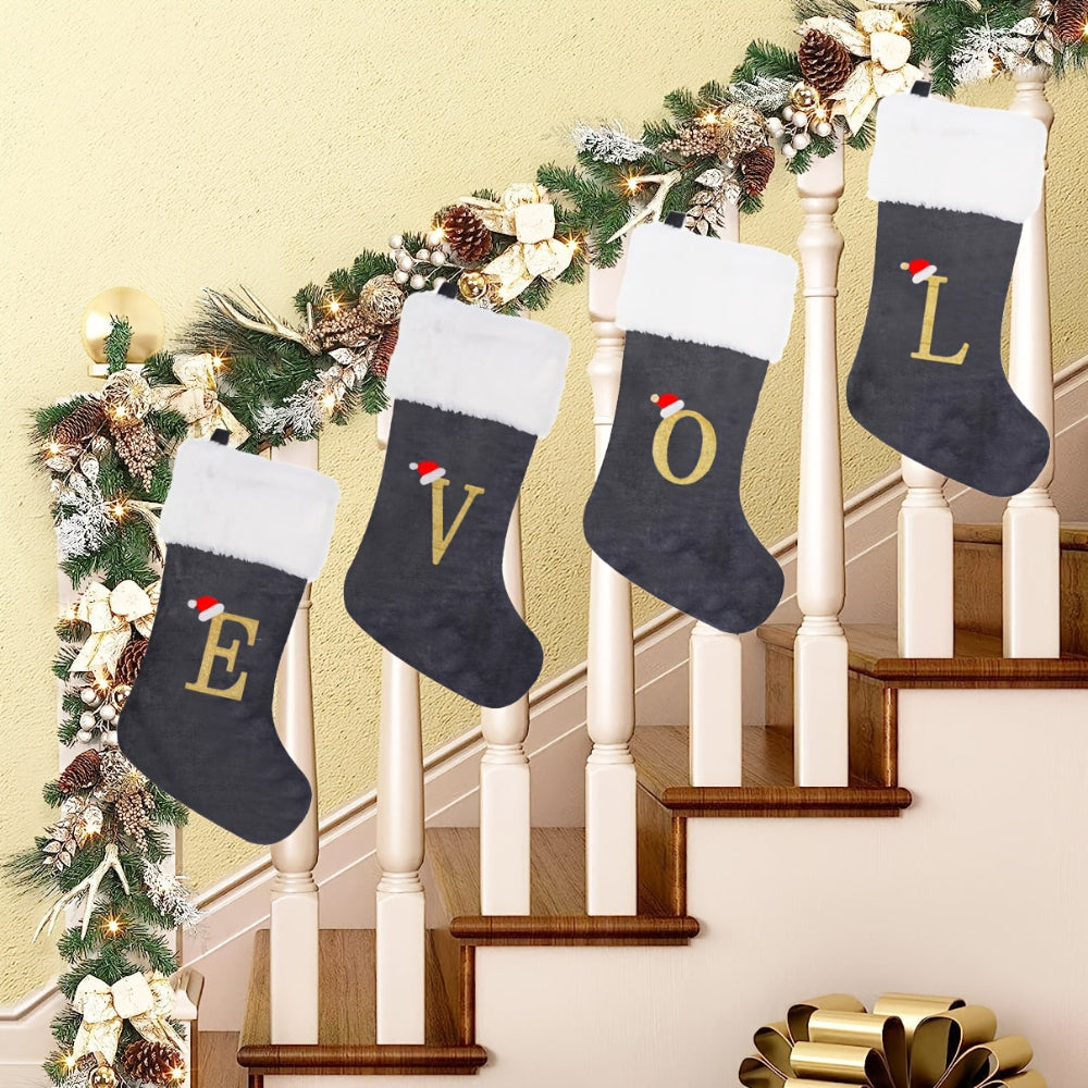 VelvetMonogram | Stylish Personalized Gray Christmas Stocking Decoration