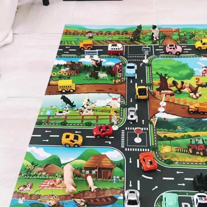 VibrantPlay | Colorful Interactive Children's Farm & Traffic Play Mat