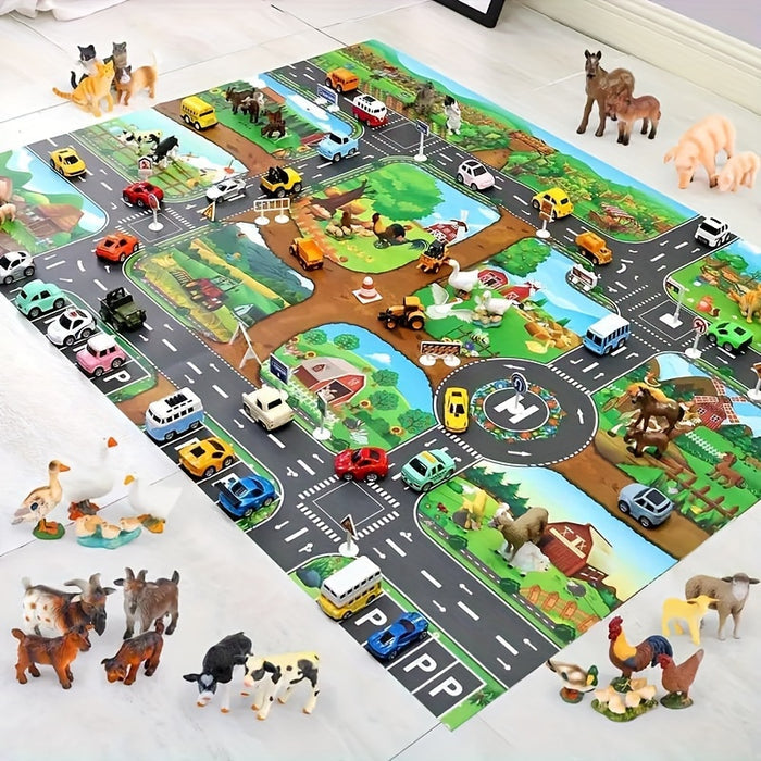 VibrantPlay | Colorful Interactive Children's Farm & Traffic Play Mat
