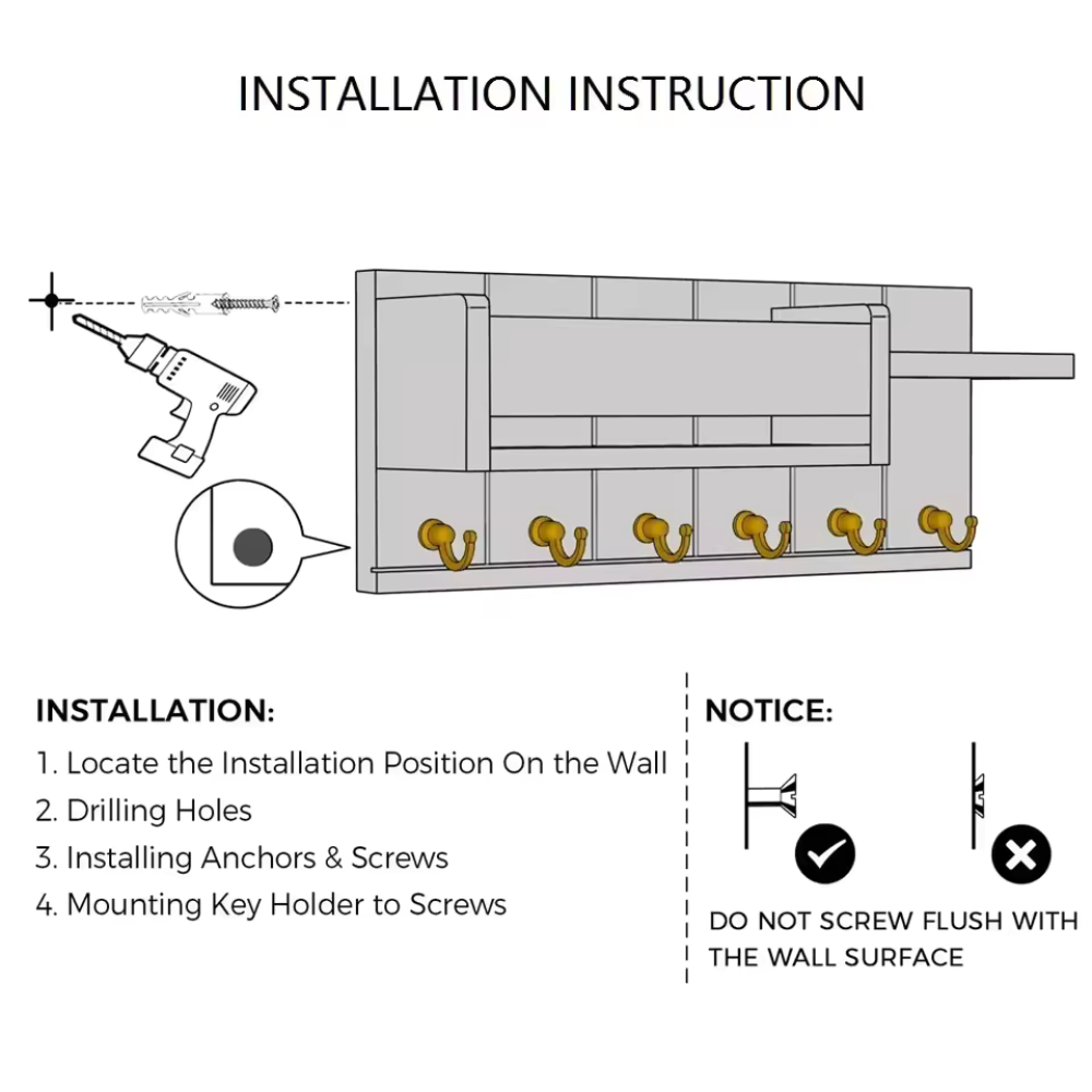 WoodCraft | Stylish Solid Wood Wall Organizer with Hooks and Shelves