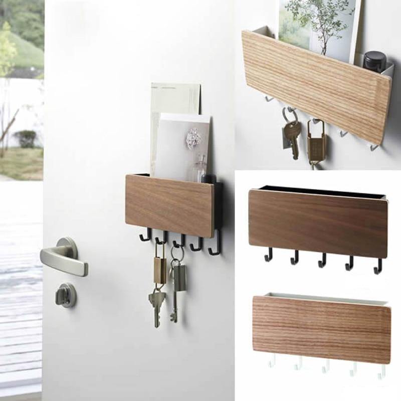 WoodenElegance | Stylish Modern Key Holder for Wall with Colorful Hooks
