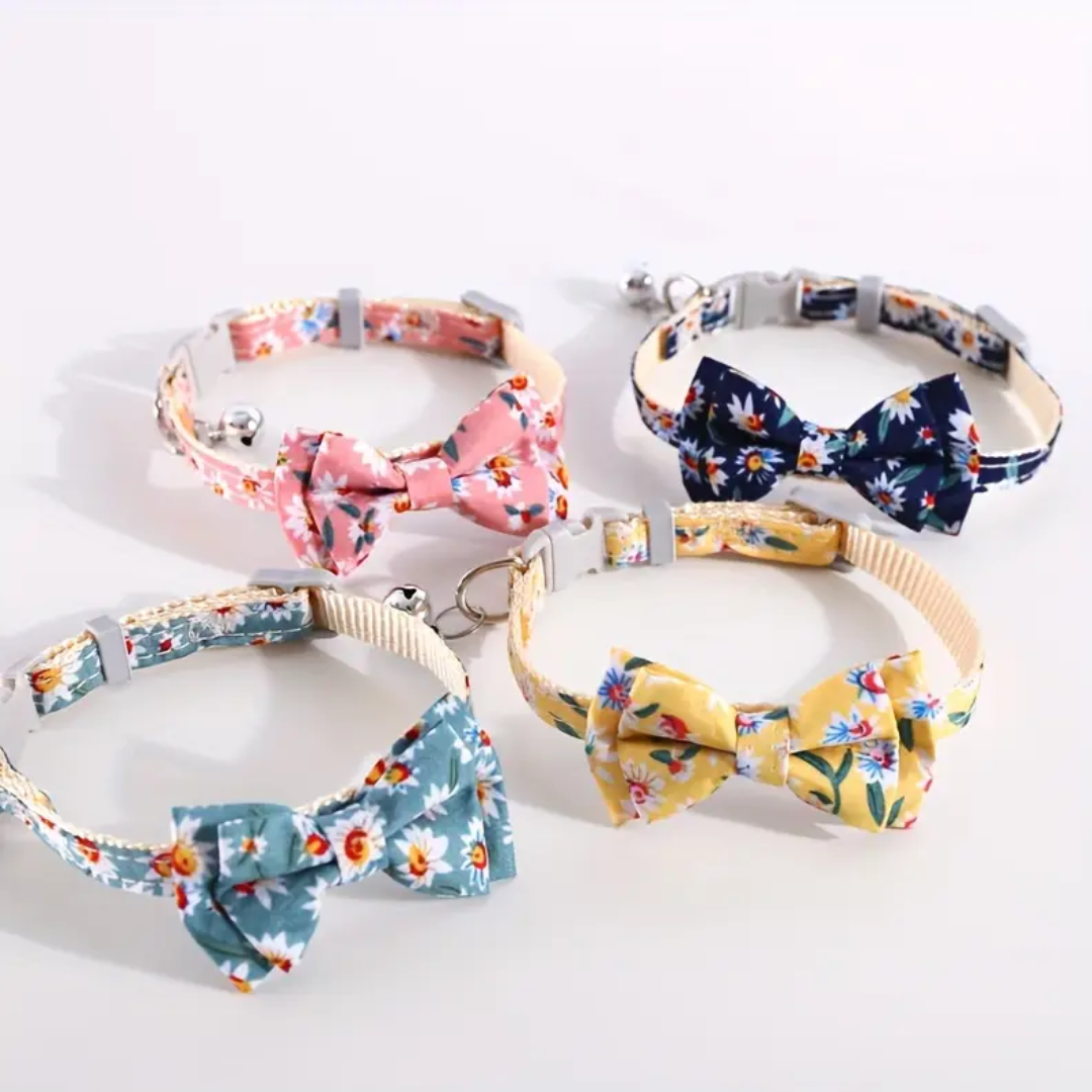 Daisy Floral Breakaway Cat Collar With Soft Cotton Bowknot And Removable Bell
