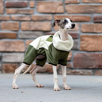 Adjustable Fleece Dog Coat With High Neck Snood And Waist Drawstring For Full-Body Warmth