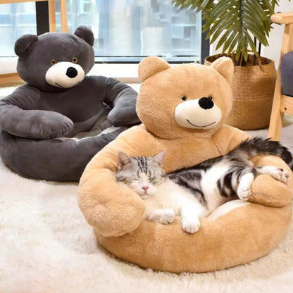 Detachable Cute Cuddly Bear Cat Bed – Soft, Cozy, Non-Slip Pet Sleeping Nest