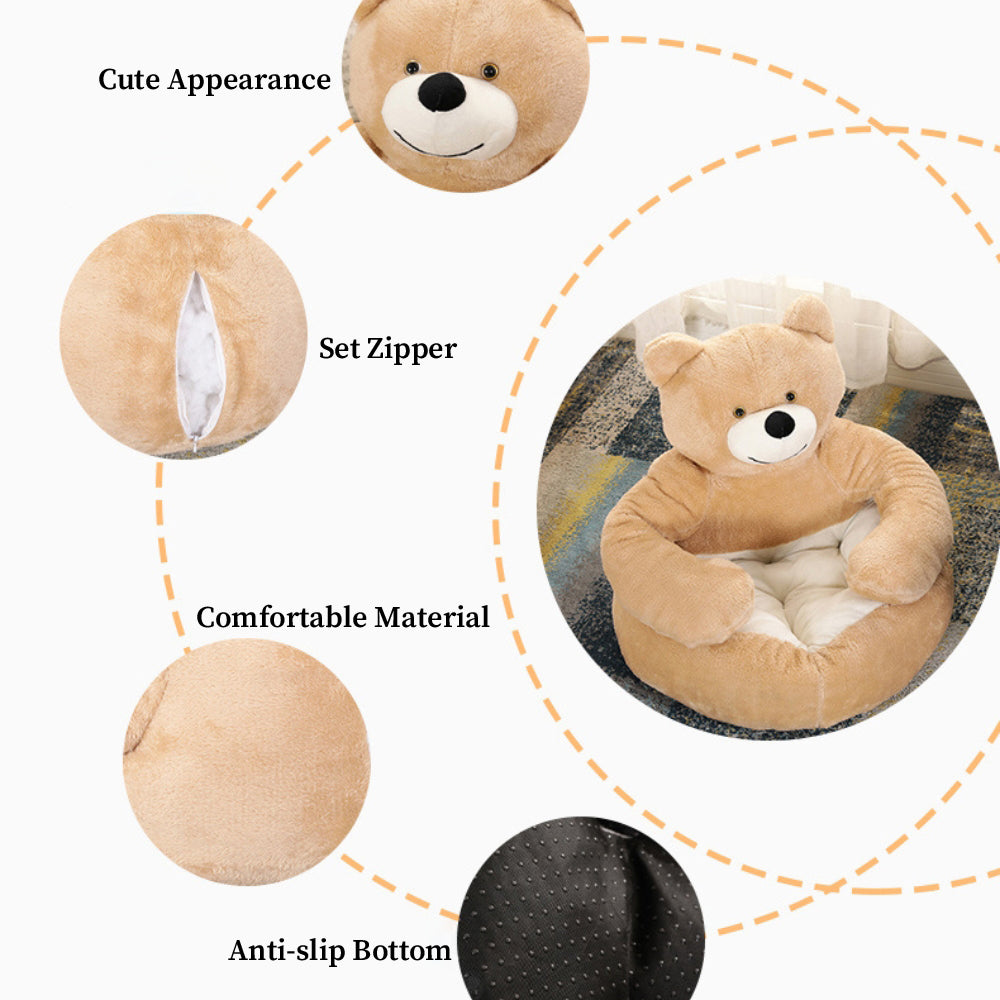 Detachable Cute Cuddly Bear Cat Bed – Soft, Cozy, Non-Slip Pet Sleeping Nest