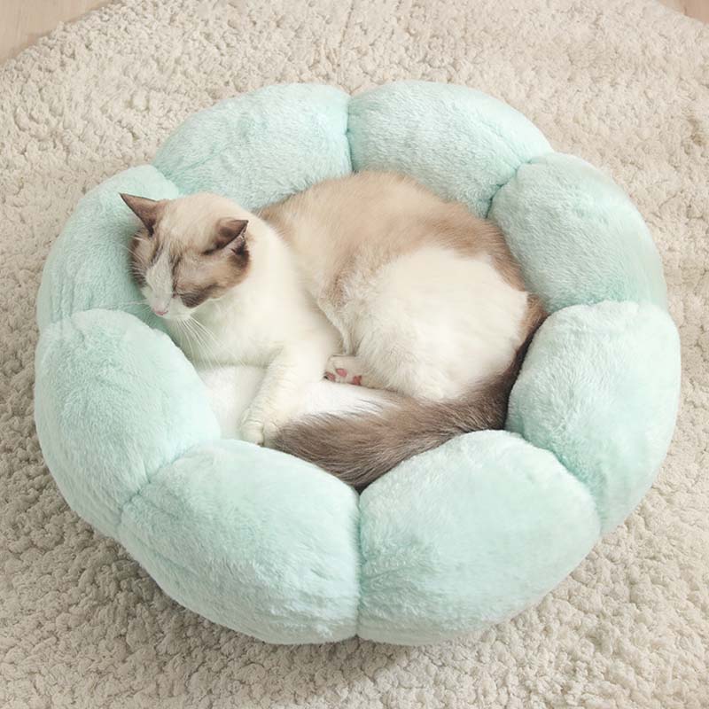 Deep Sleep Flower Shape Cat Bed With Soft Rabbit Fleece And Non-Slip Base