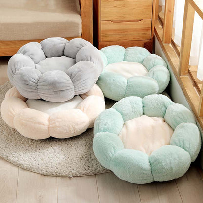Deep Sleep Flower Shape Cat Bed With Soft Rabbit Fleece And Non-Slip Base