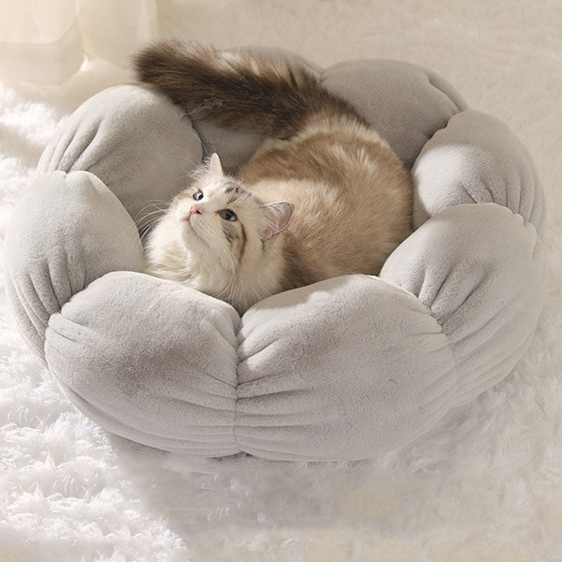 Deep Sleep Flower Shape Cat Bed With Soft Rabbit Fleece And Non-Slip Base