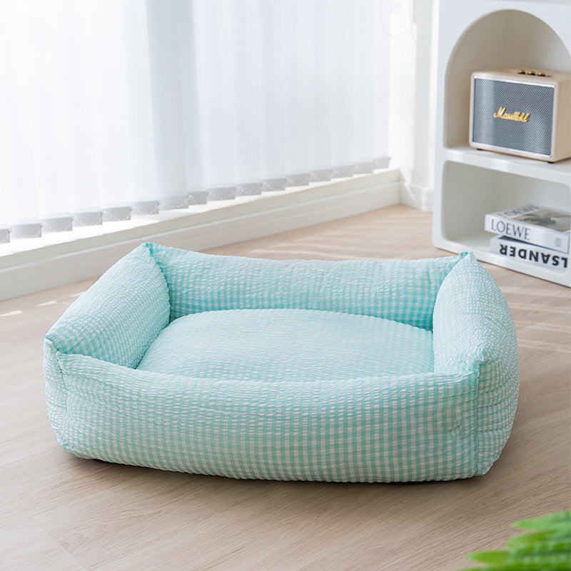 Rectangular Washable Dog Bed With Breathable Fabric And Cushioned Sides