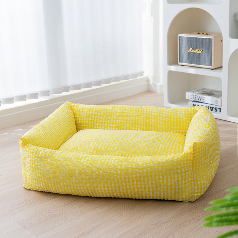 Rectangular Washable Dog Bed With Breathable Fabric And Cushioned Sides