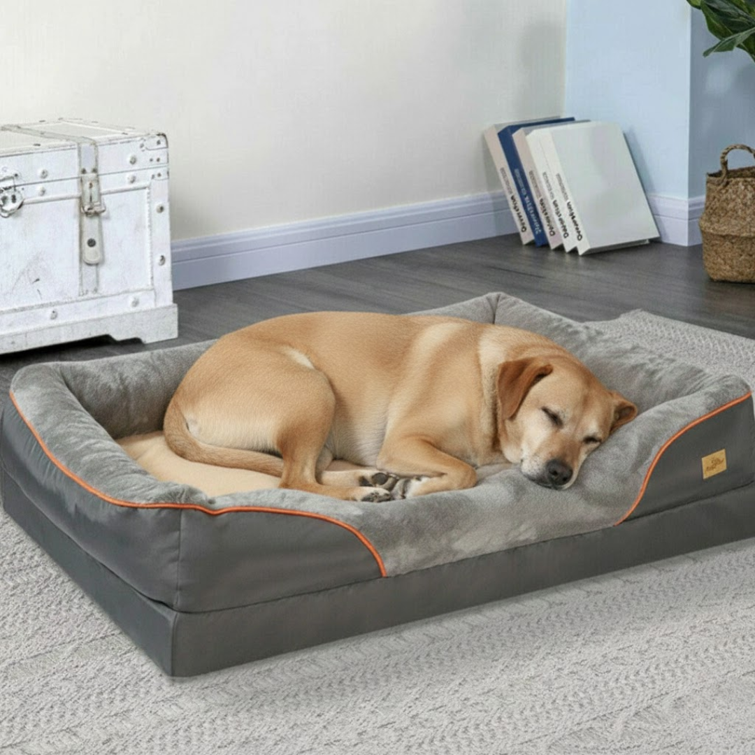 Jumbo Orthopedic Memory Foam Dog Bed With Waterproof Cover, Sofa-Style Bolster & Joint Support For Large Dogs