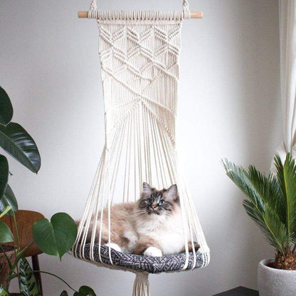 Macrame Wall Hanging Cat Bed – Handcrafted Cozy Cotton Rope Pet Hammock